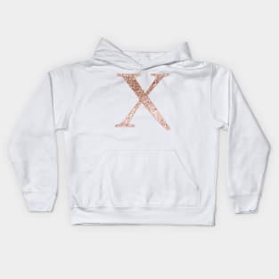 X rose gold glitter monogram letter Kids Hoodie